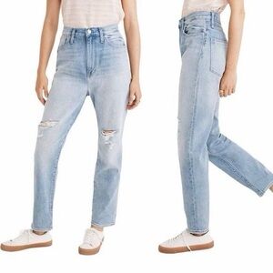 Madewell The mom Jean High-Rise Light Blue Distressed Women's Jeans